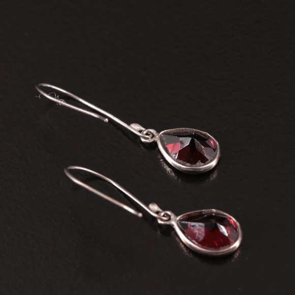 14k solid gold Garnet Drop Earrings - Picture 2 of 8